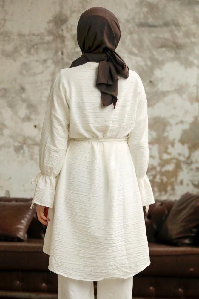 Neva Style - Düğmeli Ekru Tesettür Tunik 11261E - 3