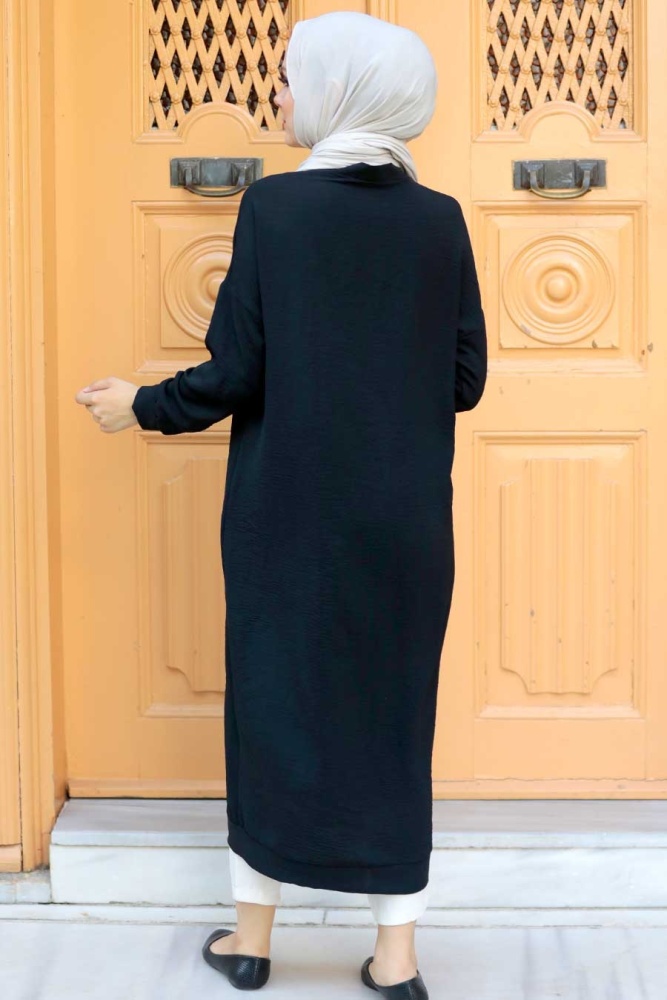 Neva Style - Düğmeli Siyah Tesettür Kap 553S - 2