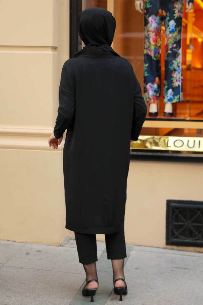 Neva Style - Düğmeli Siyah Tesettür Kap 57290S - 2