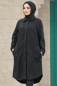 Neva Style - Düğmeli Siyah Tesettür Kaşe Tunik 5951S - Thumbnail