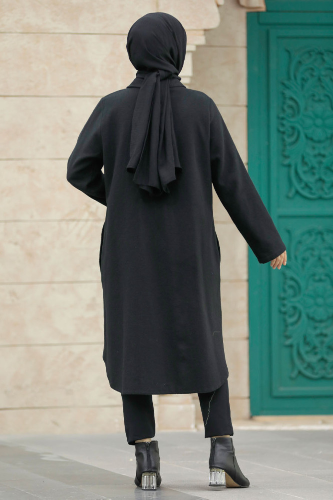 Neva Style - Düğmeli Siyah Tesettür Kaşe Tunik 5951S - 6