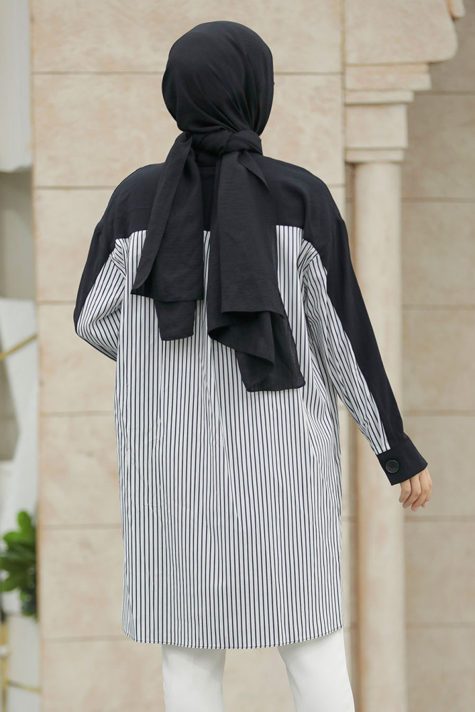  Düğmeli Siyah Tesettür Tunik 10253S - 3