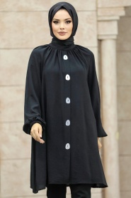 Neva Style - Düğmeli Siyah Tesettür Tunik 1117S - Thumbnail