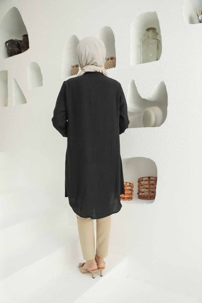 Neva Style - Düğmeli Siyah Tesettür Tunik 1148S - 2