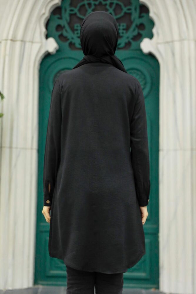  Düğmeli Siyah Tesettür Tunik 1149S - 4