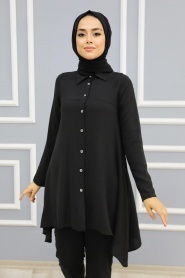 Neva Style - Düğmeli Siyah Tesettür Tunik 4601S - Thumbnail