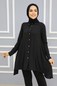 Neva Style - Düğmeli Siyah Tesettür Tunik 4601S - Thumbnail