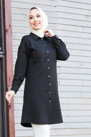 Neva Style - Düğmeli Siyah Tesettür Tunik 56060S - Thumbnail