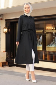 Neva Style - Düğmeli Siyah Tesettür Tunik 5607S - Thumbnail