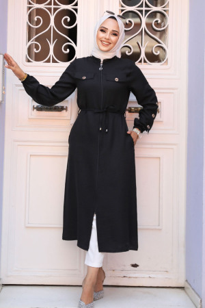 Neva Style - Düğmeli Siyah Tesettür Tunik 645S - 1