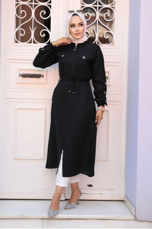 Neva Style - Düğmeli Siyah Tesettür Tunik 645S - 2