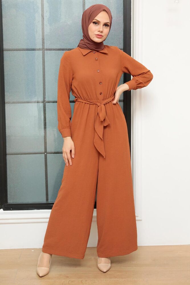 Neva Style - Düğmeli Taba Tesettür Tulum 5703TB - NEVA STYLE