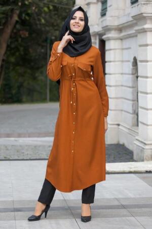 Neva Style - Düğmeli Taba Tunik - 1