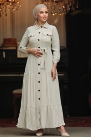 Neva Style - Düğmeli Taş Tesettür Elbise 40971TAS - Thumbnail