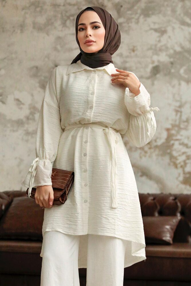 Neva Style - Düğmeli Taş Tesettür Tunik 11261TAS - NEVA STYLE