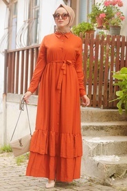 Neva Style - Düğmeli Turuncu Tesettür Elbise 42820T - Thumbnail