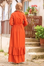 Neva Style - Düğmeli Turuncu Tesettür Elbise 42820T - Thumbnail