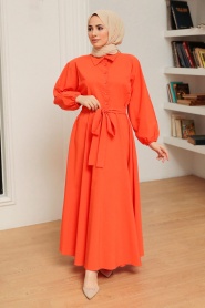 Neva Style - Düğmeli Turuncu Tesettür Elbise 50091T - Thumbnail