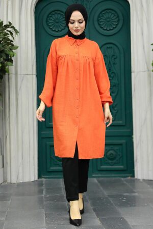 Neva Style - Düğmeli Turuncu Tesettür Tunik 24511T - NEVA STYLE