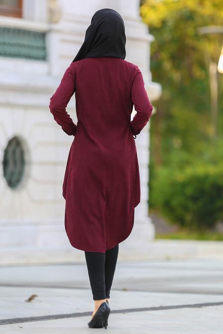 Neva Style - Düğmeli Vişne Tesettür Tunik 22290VSN - 2