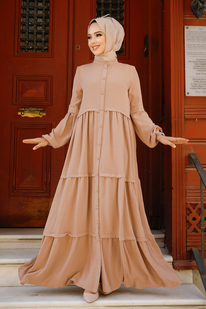 Neva Style - Düğmeli Vizon Tesettür Elbise 5850V - 2