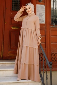 Neva Style - Düğmeli Vizon Tesettür Elbise 5850V - Thumbnail