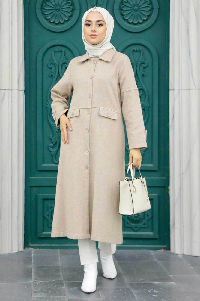 Neva Style - Düğmeli Vizon Tesettür Kaşe Kap 5808V - 2