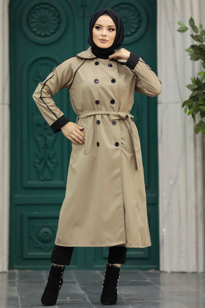 Neva Style - Düğmeli Vizon Tesettür Trençkot 5371V - 2