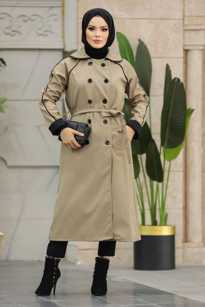 Neva Style - Düğmeli Vizon Tesettür Trençkot 5371V - 3
