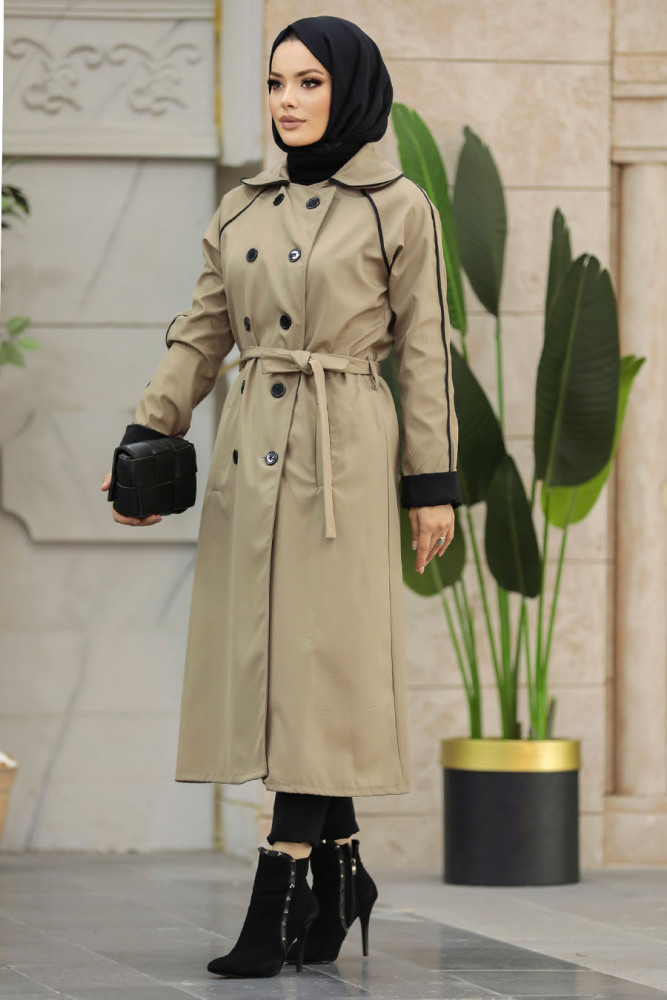 Neva Style - Düğmeli Vizon Tesettür Trençkot 5371V - 1