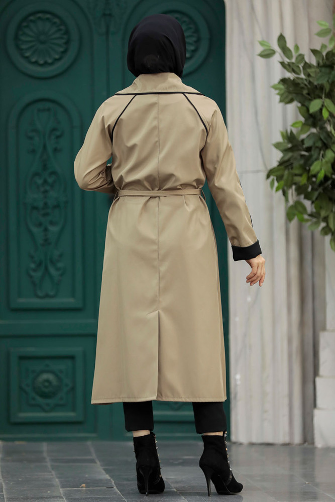 Neva Style - Düğmeli Vizon Tesettür Trençkot 5371V - 5