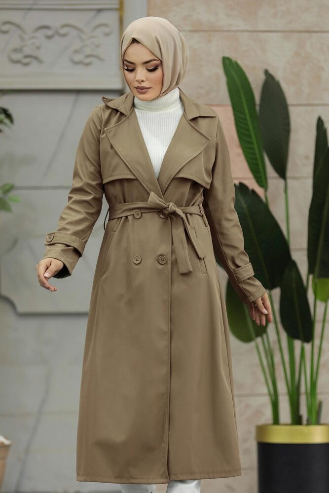 Neva Style - Düğmeli Vizon Tesettür Trençkot 6103V - 1