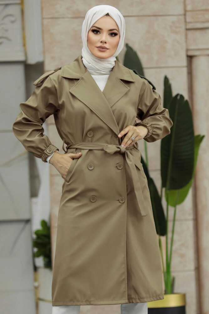 Neva Style - Düğmeli Vizon Tesettür Trençkot 647V - 1