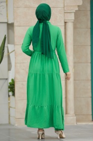 Neva Style - Düğmeli Yeşil Tesettür Elbise 40971Y - Thumbnail