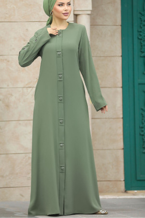 Neva Style - Düğmeli Yeşil Tesettür Ferace 20038Y - 3