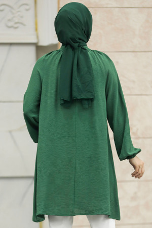  Düğmeli Yeşil Tesettür Tunik 1117Y - 3
