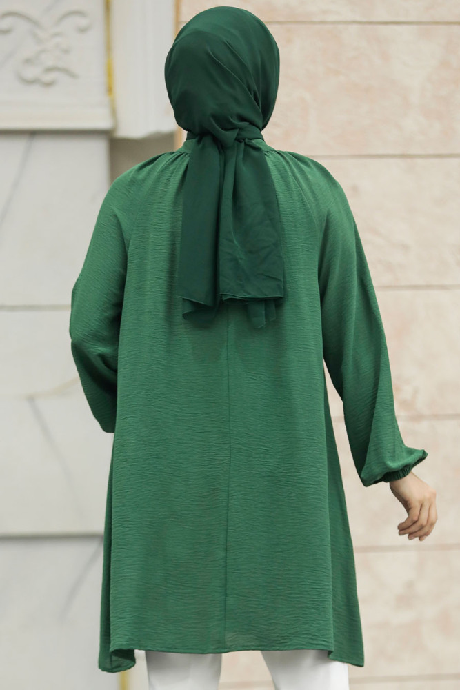  Düğmeli Yeşil Tesettür Tunik 1117Y - 3