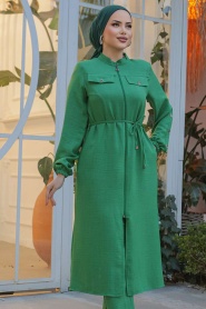 Neva Style - Düğmeli Yeşil Tesettür Tunik 645Y - Thumbnail