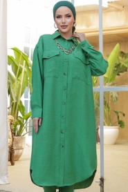 Neva Style - Düğmeli Yeşil Tesettür Tunik 660Y - Thumbnail
