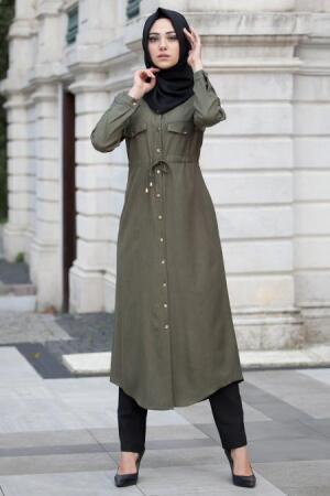 Neva Style - Düğmeli Yeşil Tunik - 1