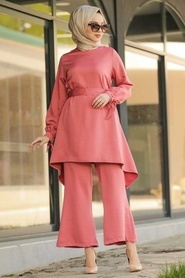 Neva Style - Dusty Rose Hijab Dual Suit Dress 11280GK - Thumbnail