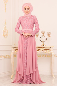 Neva Style - Dusty Rose Hijab Evening Dress 3308GK - Thumbnail