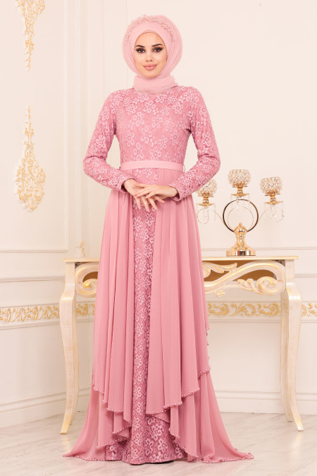 Neva Style - Dusty Rose Hijab Evening Dress 3308GK