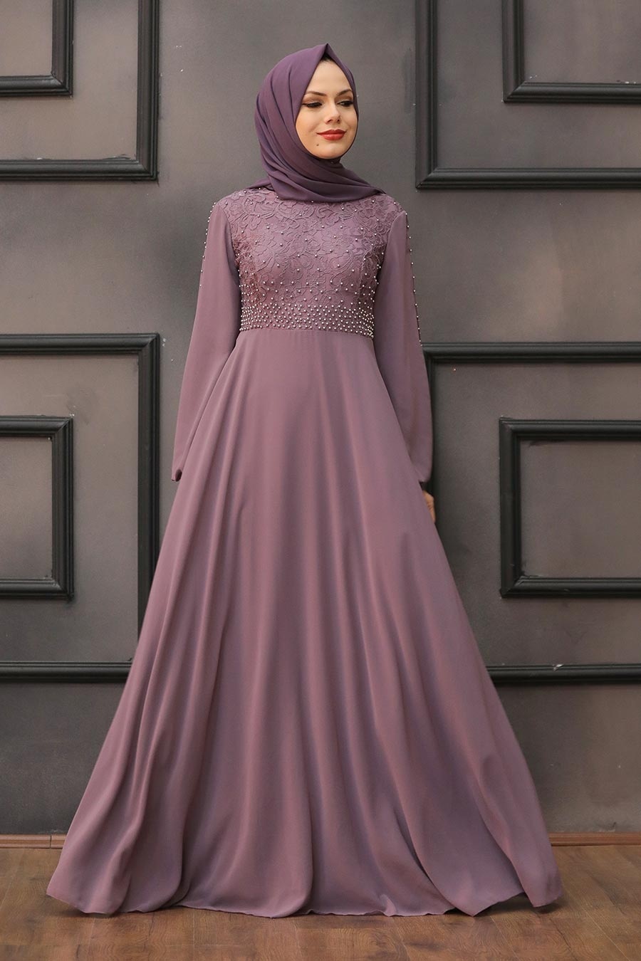 Neva Style - Dusty Rose Hijab Evening Dress 50060GK