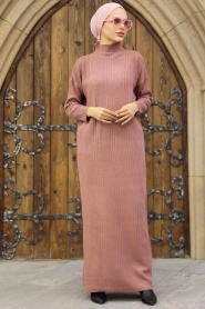 Neva Style - Dusty Rose Hijab Knitwear Dress 34150GK - Thumbnail