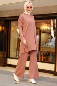 Neva Style - Dusty Rose Hijab Knitwear Dual Dress 33860GK - Thumbnail
