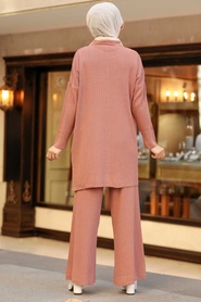 Neva Style - Dusty Rose Hijab Knitwear Dual Dress 33860GK - Thumbnail