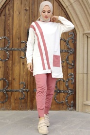 Neva Style - Dusty Rose Hijab Sportswear Dual Suit 13590GK - Thumbnail