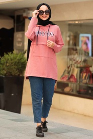 Neva Style - Dusty Rose Hijab Sweatshirt & Tunic 8503GK - Thumbnail