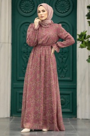  Neva Style - Dusty Rose Hijab Turkish Dress 29712GK - Thumbnail